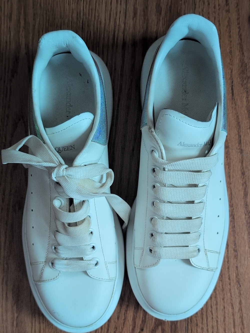 Alexander McQueen White Leather Sneakers with Multicolor Heel